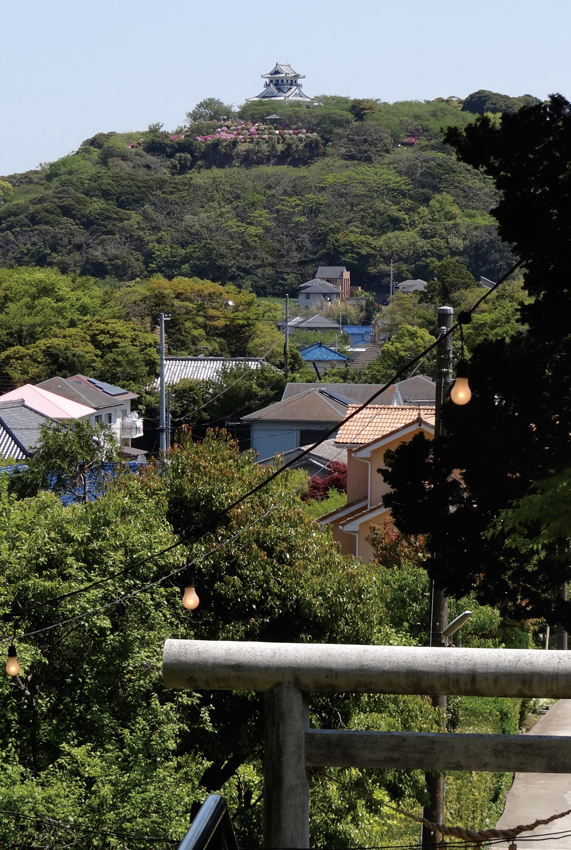 天満神社から見た沼地区の風景。真正面に城山が見える。